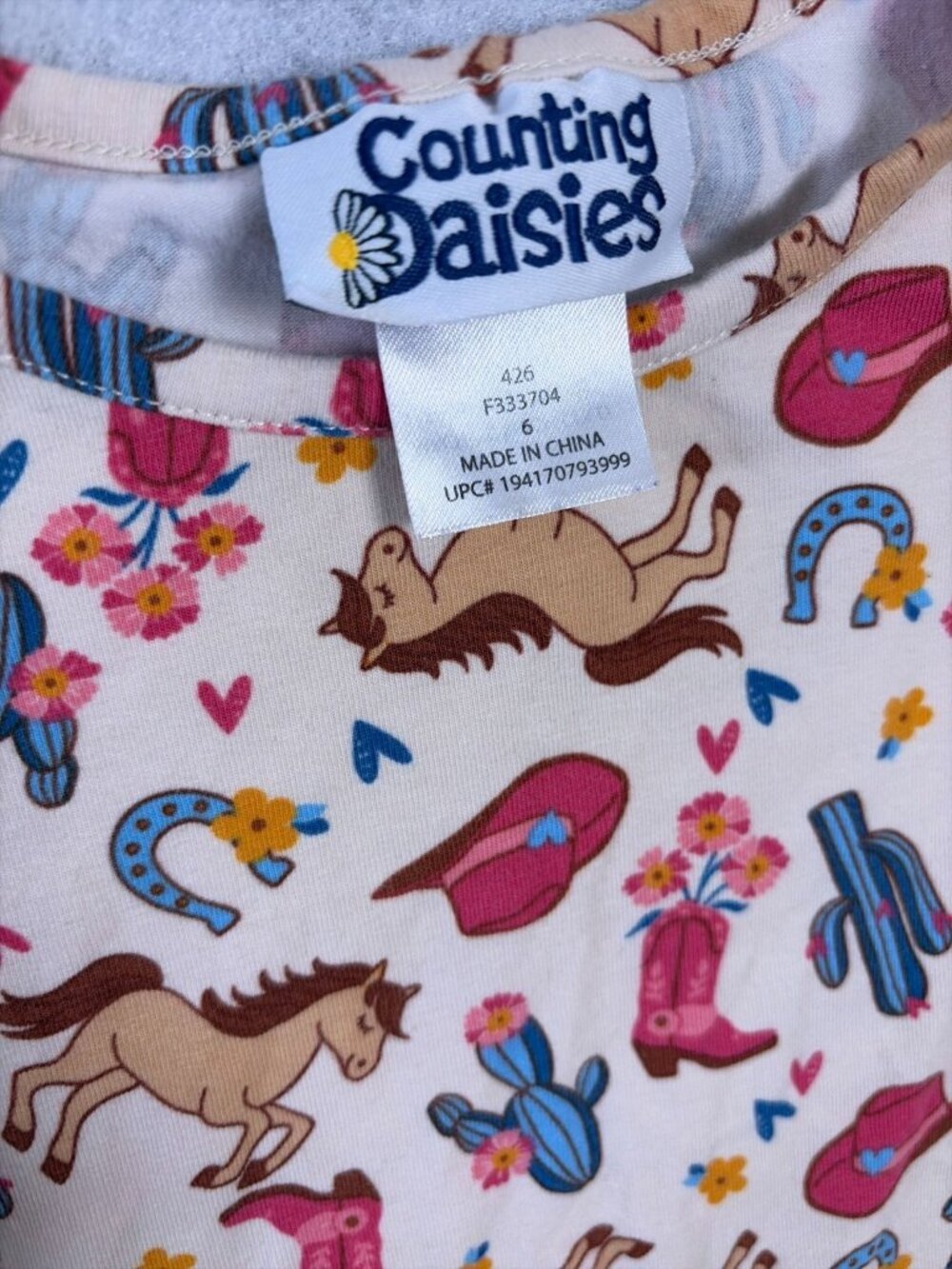 Counting Daisies Girls Long Sleeve Western Print SZ 6 Horses 100% Cotton - Picture 3 of 5